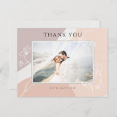 Moderne Perzik Blush Botanische Bruiloft Dank u Briefkaart (Voorkant / Achterkant)