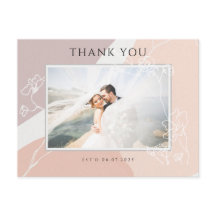 Moderne Perzik Blush Botanische Bruiloft Dank u