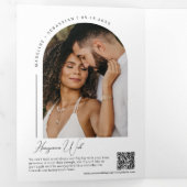 Moderne perzik boho boog foto QR code bruiloft Drieluik Uitnodiging (Binnenzijde eerst)