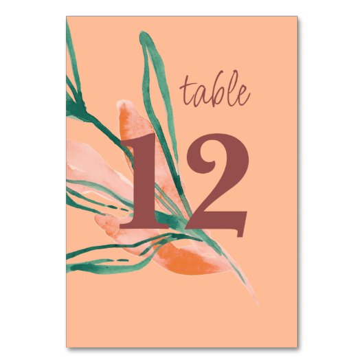 Moderne Perzik Botanische Trouwtafel Nummer Kaart (Achterkant)