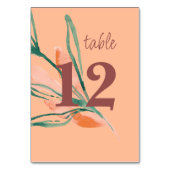 Moderne Perzik Botanische Trouwtafel Nummer Kaart (Voorkant)