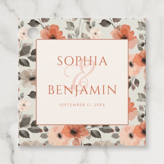 Moderne perzik bruiloft bedankjes labels (Voorkant)