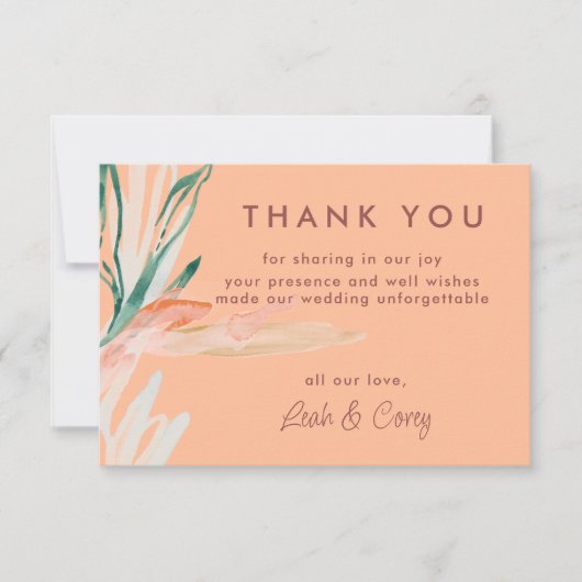 Moderne perzik bruiloft bedankkaart (Voorkant)