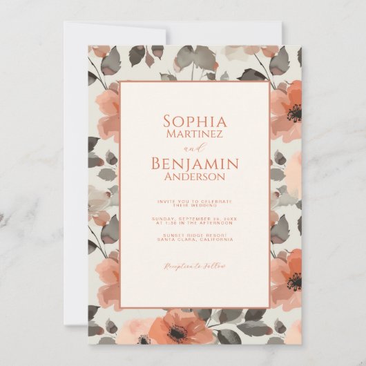 Moderne perzik bruiloft kaart (Voorkant)