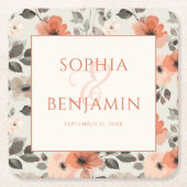 Moderne perzik bruiloft kartonnen onderzetters (Voorkant)