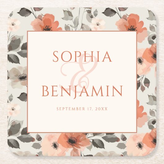 Moderne perzik bruiloft kartonnen onderzetters (Voorkant)