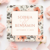 Moderne perzik bruiloft vierkante sticker