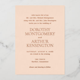 Moderne perzik elegante bruiloft folie uitnodiging