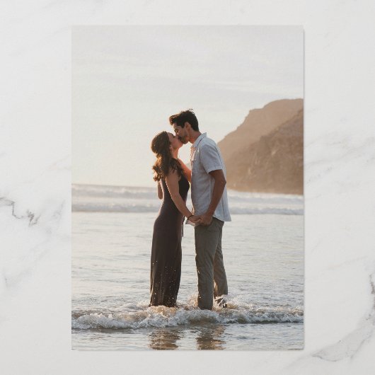 Moderne perzik elegante bruiloft folie uitnodiging (Achterkant)