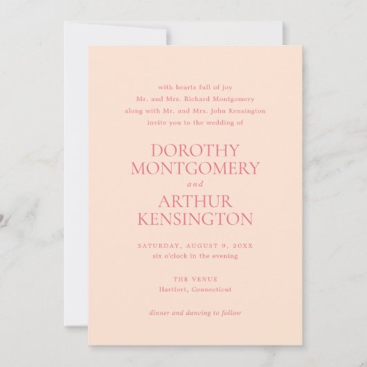 Moderne perzik elegante bruiloft kaart (Voorkant)