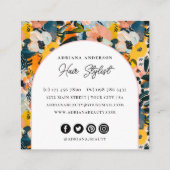 Moderne perzik en blauw Abstract bloemige haarstyl Vierkante Visitekaartje (Achterkant)