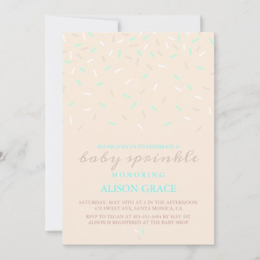Moderne perzik en blauwe baby sprinkle uitnodiging (Voorkant)