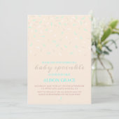 Moderne perzik en blauwe baby sprinkle uitnodiging (Staand voorkant)