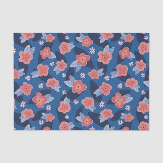 Moderne perzik en blauwe bloemmotief tissuepapier (Voorkant)