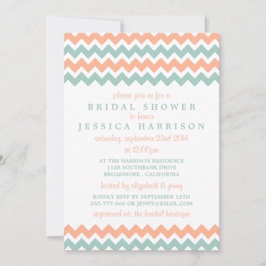 Moderne Perzik- en Munt-Chevron Bruidsmeisjesfeest Kaart (Voorkant)