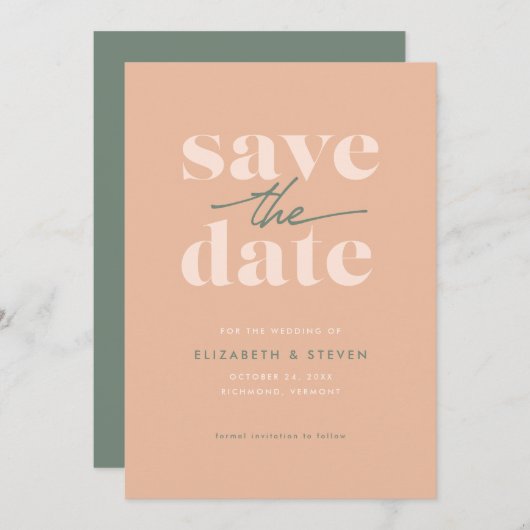 Moderne Perzik en pagina Sla de datumkaart op Save The Date (Voorkant / Achterkant)