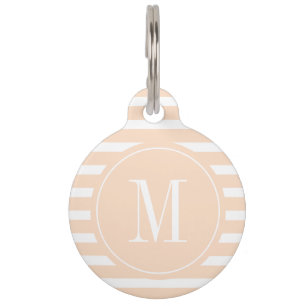 Moderne perzik en witte streep met Monogram Huisdierpenning