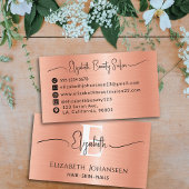 Moderne Perzik Fuzz Geborsteld Metaal Meisje Monog Visitekaartje