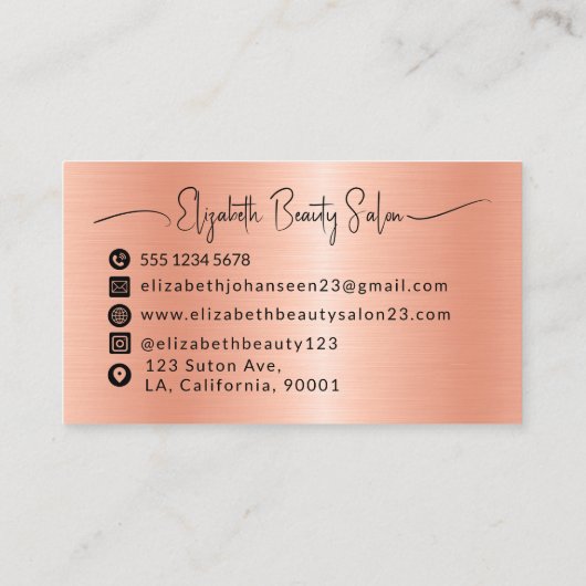 Moderne Perzik Fuzz Geborsteld Metaal Meisje Monog Visitekaartje (Achterkant)