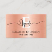 Moderne Perzik Fuzz Geborsteld Metaal Meisje Monog Visitekaartje (Voorkant)