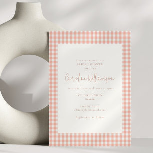 Moderne Perzik Gingham Karo Trouwfeest Borrel Kaart