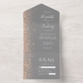 Moderne Perzik Glitter Grijs Bruiloft All In One Uitnodiging (Binnen)
