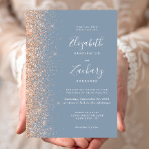 Moderne Perzik Glitter Rand Stofblauwe Trouw