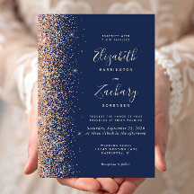 Moderne Perzik Glitterrand Navy Blauwe Trouw