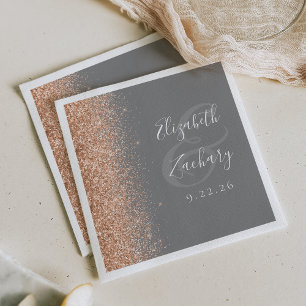 Moderne perzik glitters grijs bruiloft servet