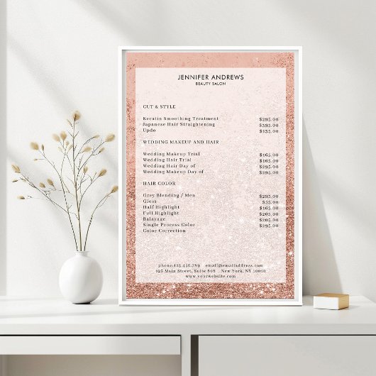 Moderne perzik glittersalon Prijslijst Poster