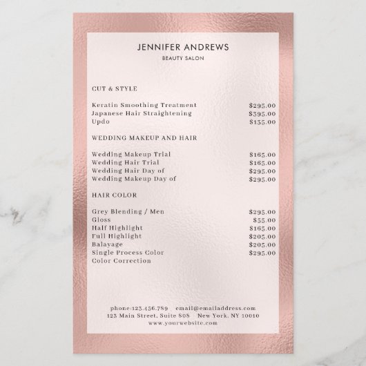 Moderne Perzik Glow Salon Prijslijst Flyer (Voorkant)