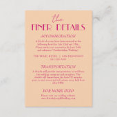 Moderne perzik kleurrijke funky retro bruiloft det informatiekaartje (Voorkant)