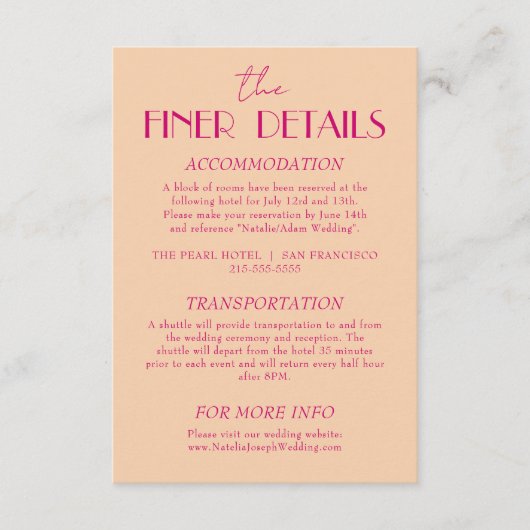 Moderne perzik kleurrijke funky retro bruiloft det informatiekaartje (Voorkant)