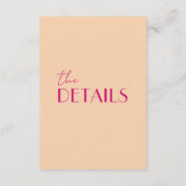 Moderne perzik kleurrijke funky retro bruiloft det informatiekaartje (Achterkant)