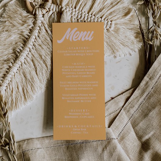 Moderne Perzik Kleurrijke Funky Stijlvolle Trouwda Menu