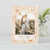 Moderne perzik koraal bloemen foto DANK JE WEL Bedankkaart (Staand voorkant)