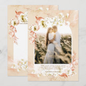 Moderne perzik koraal bloemen foto DANK JE WEL Bedankkaart (Voorkant / Achterkant)