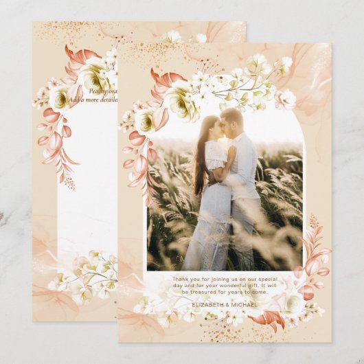 Moderne perzik koraal bloemen foto DANK JE WEL Bedankkaart (Voorkant / Achterkant)