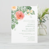 Moderne Perzik Koraal Lente Zomer Bloemen Bruiloft Kaart (Staand voorkant)