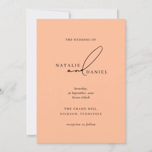 Moderne perzik minimale klassieke chique bruiloft kaart (Voorkant)