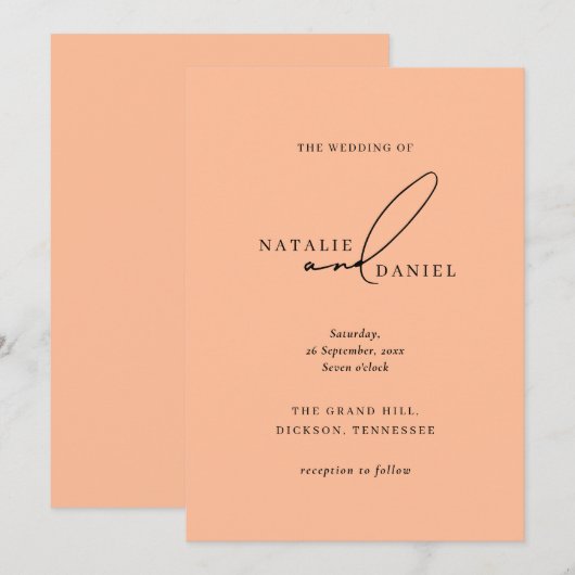 Moderne perzik minimale klassieke chique bruiloft kaart (Voorkant / Achterkant)