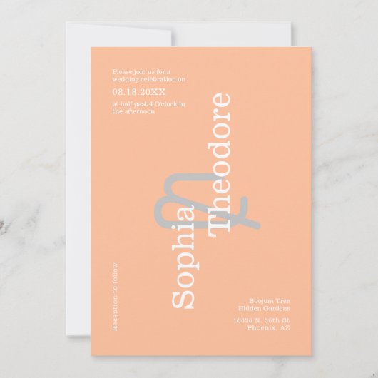 Moderne perzik minimalistische bruiloft QR code fo Kaart (Voorkant)