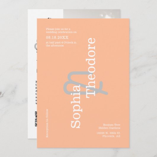 Moderne perzik minimalistische bruiloft QR code fo Kaart (Voorkant / Achterkant)