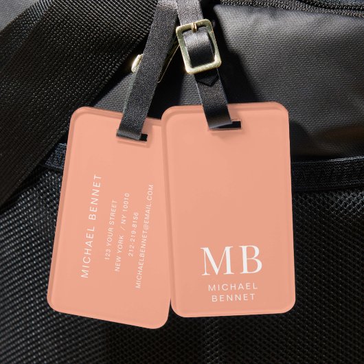 Moderne Perzik Monogram Bagagelabel