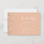 Moderne Perzik Nep Glitter Rand Bruiloft RSVP Kaartje (Voorkant)