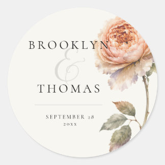 Moderne Perzik Pioen Minimalistische Botanische Tr Ronde Sticker