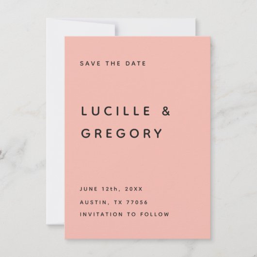 Moderne Perzik Redactionele Kleine Letters Alleen  Save The Date (Voorkant)