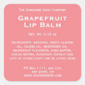 Moderne perzik roze een witte tekst lip balsem tub vierkante sticker (Voorkant)