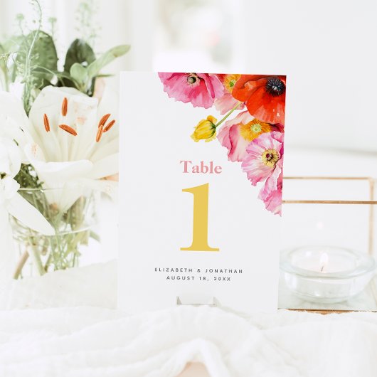 Moderne Perzik Roze Oranje Klaprozen Bruiloft Kaart