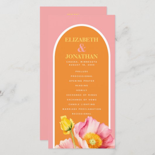 Moderne Perzik Roze Oranje Klaprozen Huwelijksprog (Voorkant / Achterkant)